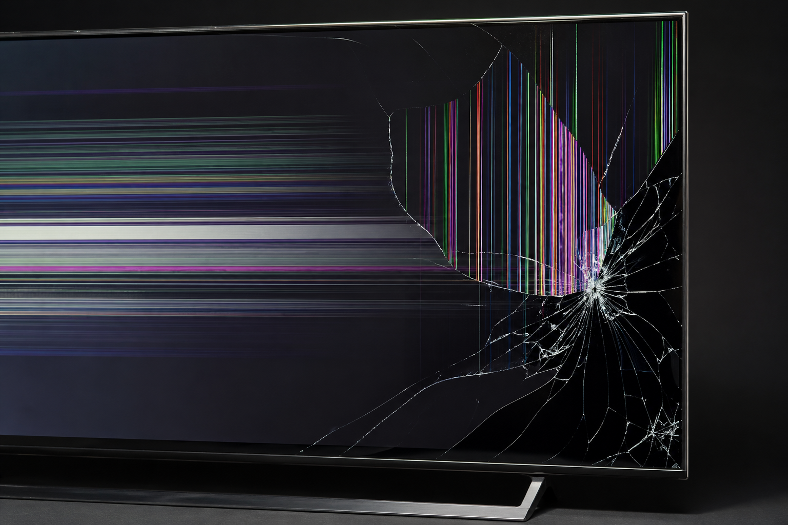Gebrochenes OLED-Display mit sichtbaren Rissen und Farbst&ouml;rungen